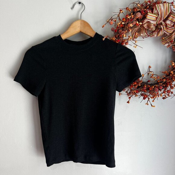 prAna Womens Short Sleeve Rib Knit Shirt Top XTRA-SMALL XS in Black Modal - Picture 1 of 8